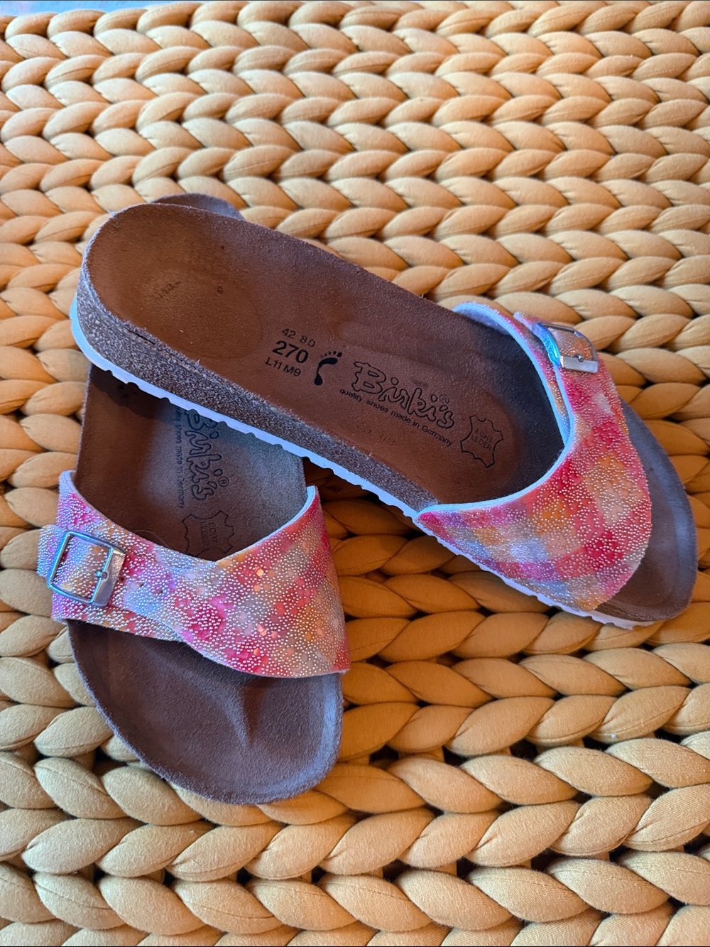 Birkenstock Pink Multicolor Patterned Slide Sandals